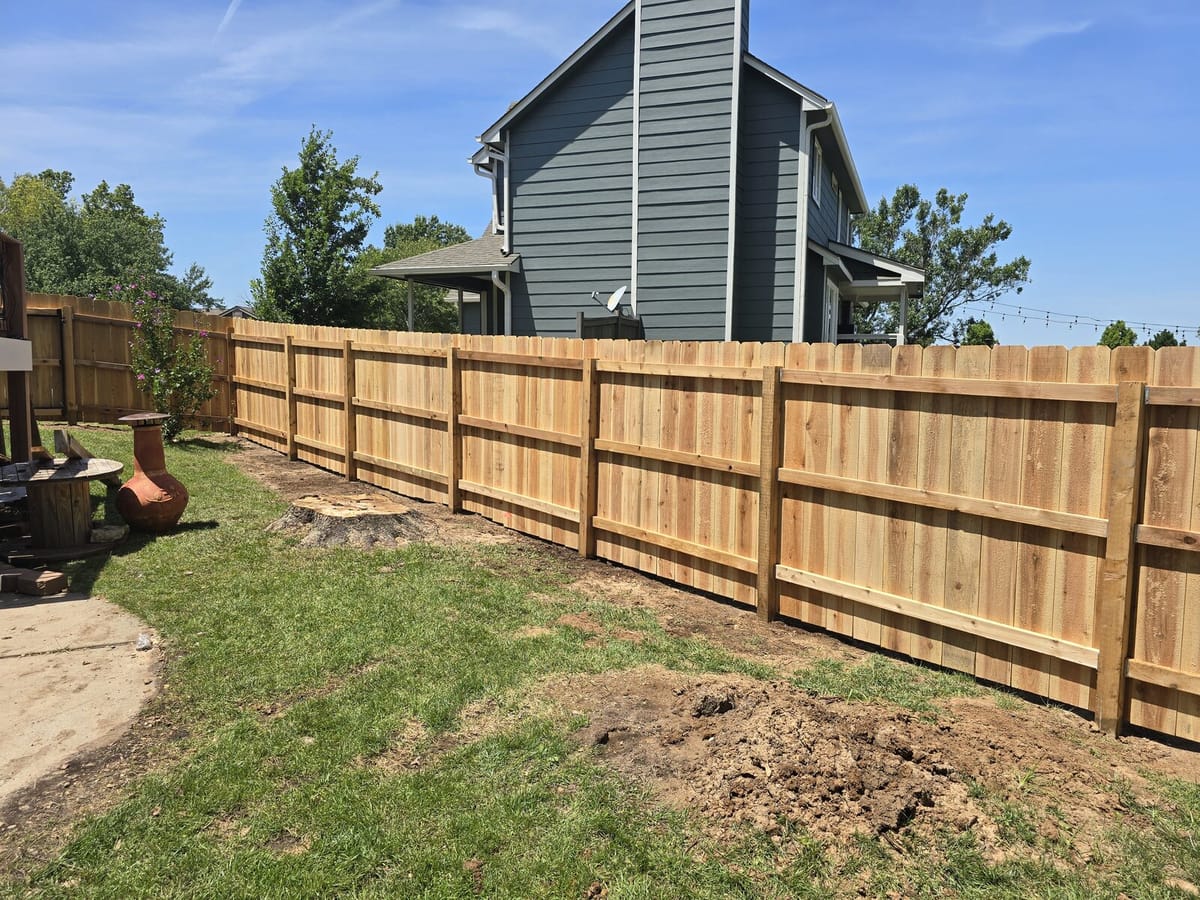 Cedar privacy fence built in a Wichita backyard